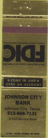 Matchbook Cover - Johnson City Bank Johnson City TX