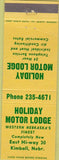 Matchbook Cover - Holiday Motor Lodge Kimball NE