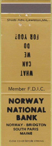 Matchbook Cover - Norway National Bank South Paris ME Bridgton