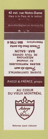 Matchbook Cover - Au Coeur Du Vieux Montreal QC