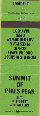 Matchbook Cover - Summit of Pikes Peak CO