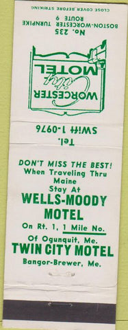 Matchbook Cover - Worcester Motel MA Ogunquit Bangor Brewer ME