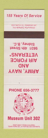 Matchbook Cover - Army Navy Air Force Veterans Sidney BC #2 RED LETTERING