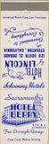 Matchbook Cover - Hotel Bery Sacramento CA Stockton