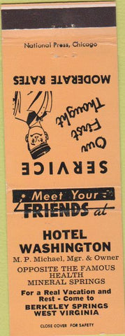 Matchbook Cover - Hotel Washington Berkeley Springs WV orange