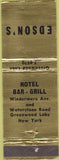 Matchbook Cover - Edson's Hotel Greenwood Lake NY CREASE