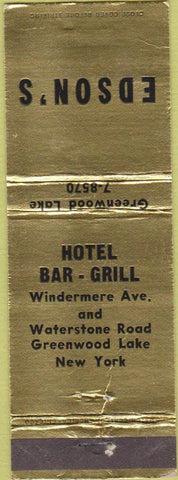 Matchbook Cover - Edson's Hotel Greenwood Lake NY CREASE