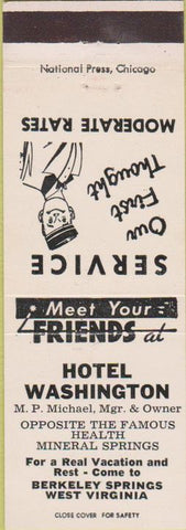 Matchbook Cover - Hotel Washington Berkeley Springs WV white