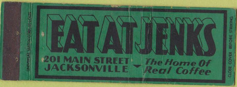 Matchbook Cover - Eat at Jenks Jacksonville FL CREASE