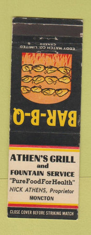 Matchbook Cover - Athen's Grill Moncton NB
