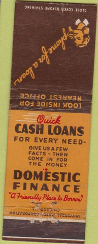 Matchbook Cover - Phone for a Loan Chicago IL Aurora South Bend