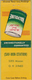 Matchbook Cover - Valvoline oil gas Sav Mor BOBTAIL