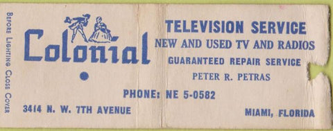Matchbook Cover - Colonial TV Service Miami FL BOBTAIL