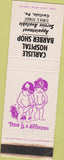 Matchbook Cover - Carlisle Hospital Barber Shop PA