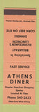 Matchbook Cover - Athens Diner Hamilton ON ORANGE