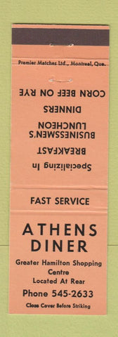 Matchbook Cover - Athens Diner Hamilton ON ORANGE