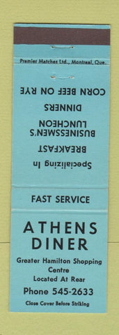 Matchbook Cover - Athens Diner Hamilton ON BLUE