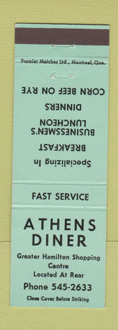 Matchbook Cover - Athens Diner Hamilton ON GREEN