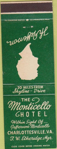 Matchbook Cover - Monticello Hotel Jefferson Charlottesville VA