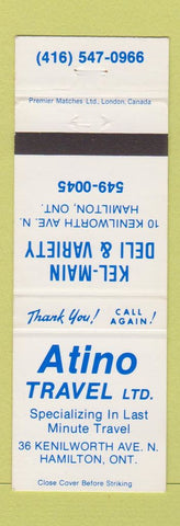 Matchbook Cover - Atino Travel Agency Hamilton ON