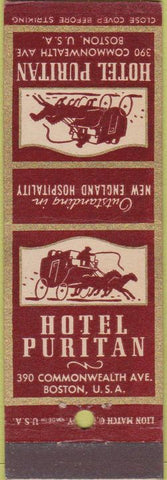 Matchbook Cover - Hotel Puritan Boston MA
