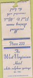 Matchbook Cover - West Virginian Hotel White Sulphur Springs WV BOBTAIL