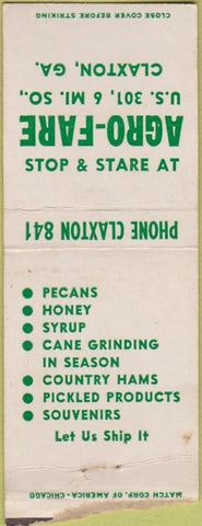 Matchbook Cover - Argo Fare Claxton GA BOBTAIL