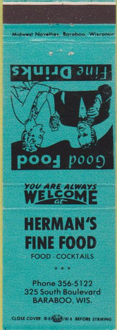 Matchbook Cover - Herman's Restaurant Baraboo WI