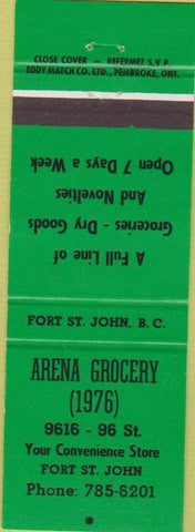 Matchbook Cover - Arena Grocery Fort St John BC