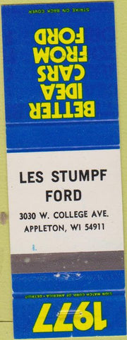 Matchbook Cover - 1977 Ford Les Stumpf Appleton WI WEAR