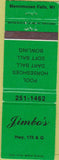 Matchbook Cover - Jimbo's Menomonee Falls WI billiards bowling
