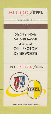 Matchbook Cover - 1971 Buick Opel Bloomsburg PA 30 Strike
