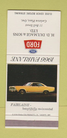 Matchbook Cover - 1966 Ford Fairlane HD Dulmage Carleton Place ON 30 Strike