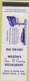 Matchbook Cover - Wilson's Town N Country Restaurant Sioux Falls ND