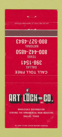 Matchbook Cover - Art Lock Ornamental Iron Dallas TX 30 Strike