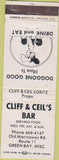 Matchbook Cover - Cliff Ceil's Bar Green Bay WI WORN