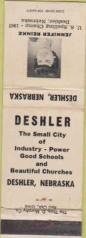 Matchbook Cover - Jennifer Reinke Spelling Champ Deshler NE WEAR