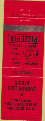 Matchbook Cover - Sicilia Restaurant San Diego CA