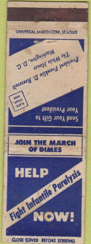 Matchbook Cover - Infantile Paralysis Franklin D Roosevelt POOR