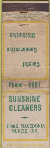 Matchbook Cover - Sunshine Cleaners Muncie IN WORN