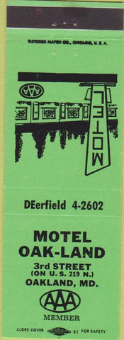 Matchbook Cover - Motel Oakland MD green