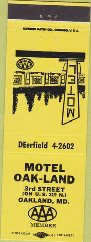 Matchbook Cover - Motel Oakland MD yellow