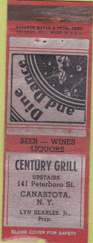 Matchbook Cover - Century Grill Canastota NY WORN Advance
