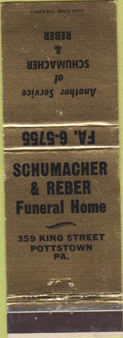 Matchbook Cover - Schumacher Reber Funeral Home Pottstown PA