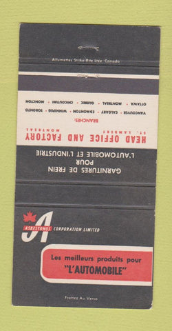 Matchbook Cover - Asbestonos Auto Parts Head Office Montreal QC 30 Strike