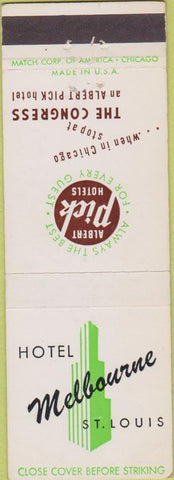 Matchbook Cover - Hotel Melbourne ST Louis MO