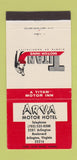 Matchbook Cover - Arva Motor Hotel Arlington VA 30 Strike
