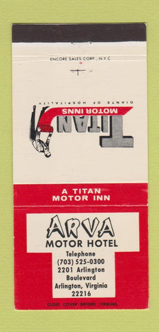 Matchbook Cover - Arva Motor Hotel Arlington VA 30 Strike