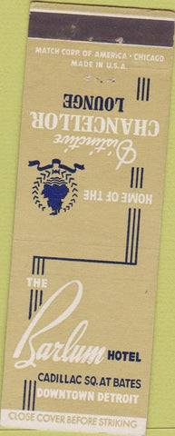 Matchbook Cover - Barlum Hotel Detroit MI