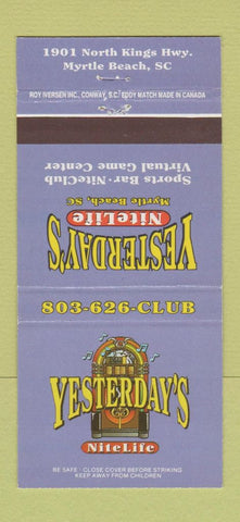 Matchbook Cover - Yesterday's Nite Life Myrtle Beach SC 30 Strike